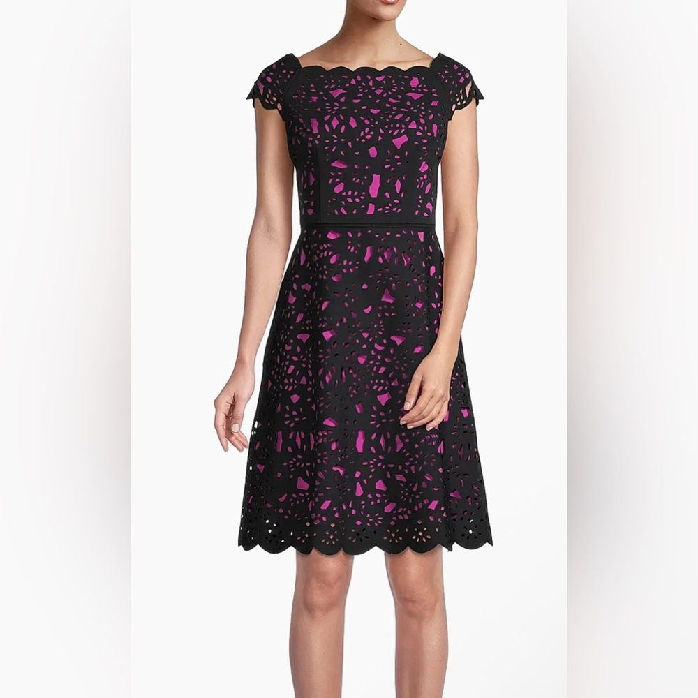 NWOT Shani Pink Dress Off-The-Shoulder Laser Cut Dress Sz 2